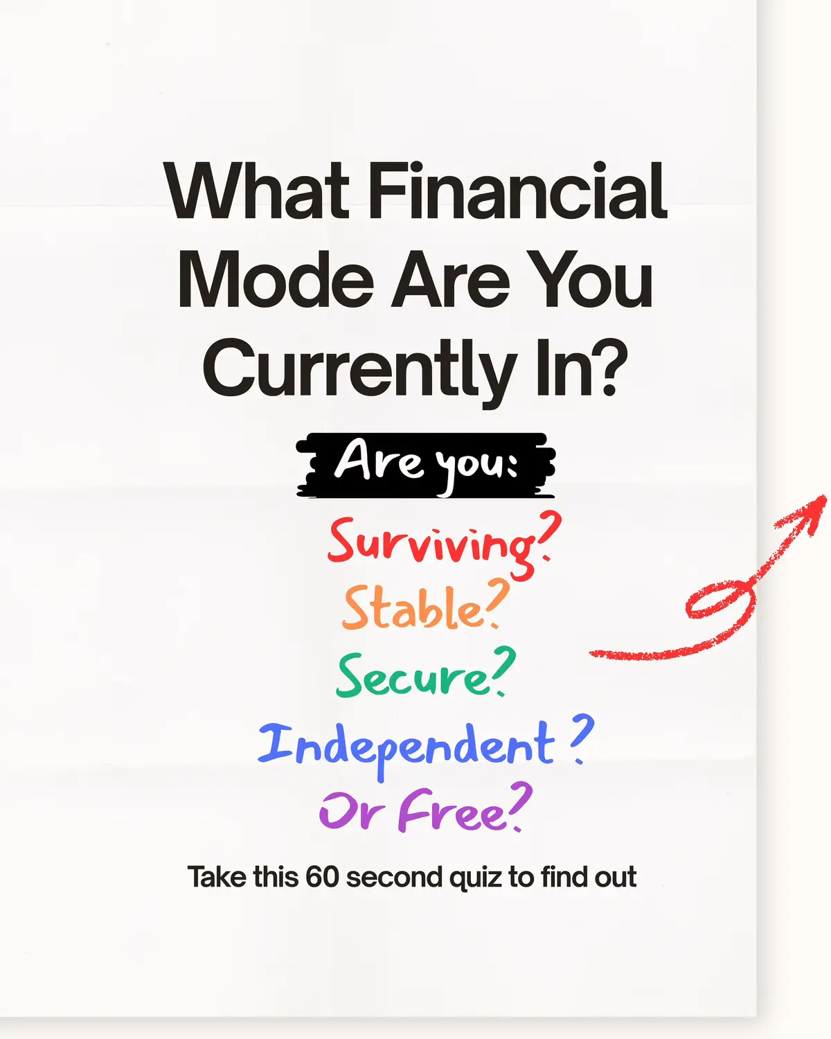 From survival to freedom, your finances say a lot about your current money situation 🔍  Take 60 seconds to figure out what mode you’re currently in, then click the link in bio OR comment “Finance” and I’ll send you a free copy of the Financial Wellbeing Cheat Sheet  #Financialwellbeing #PersonalFinance #money 