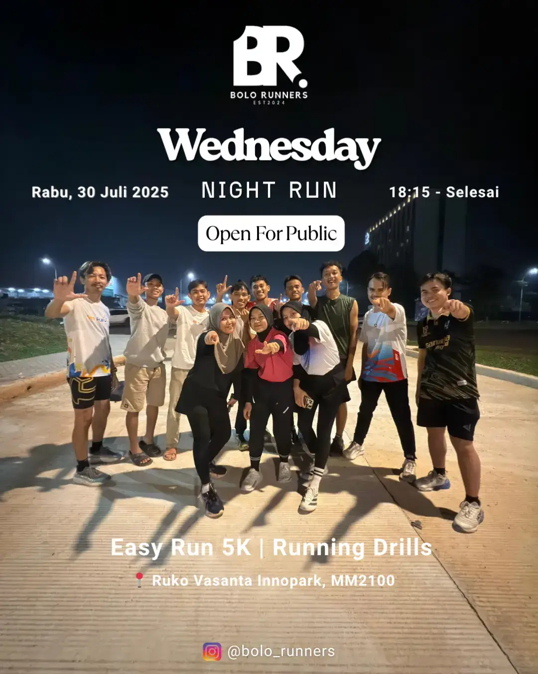 Halo Semuanya, Bolo Runners akan mengadakan Wednesday Night Run yaaa.  📅 Rabu, 30 Juli 2025 📍 Ruko Vasanta Innopark, MM2100 ⏰️ 18.15 - Selesai Tikum : Depan Kopi Kenangan Vasanta Yuk buat kalian yang ingin lari dan latihan bareng kami, langsung gas join aja. Pastinya Free dan Terbuka untuk Umum. #promomakangajian #kulipabrikcikarang #kulipabrikkarawang #buruhpabrikcikarang #cikarangpeople #pelaritiktok #pelarikonten #pelaricikarang #cikarang #bismillahfyp #storypelari #fyp #xyzbca #MlayuBarengDadiKonco #BoloRunners 