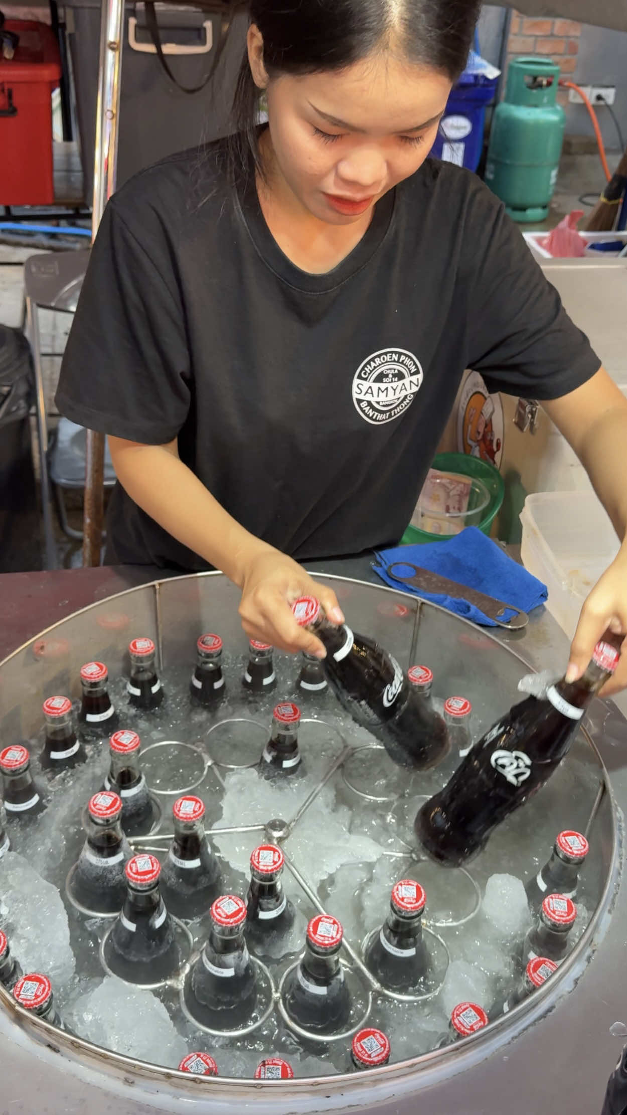 $1 Frozen Coke At Bangkok Night Marke 🔍 Business name  Coca-Cola Slushy  📍Address Suan Luang Square, Bangkok, Thailand  💵 Price  35 Baht/$ 1 USD