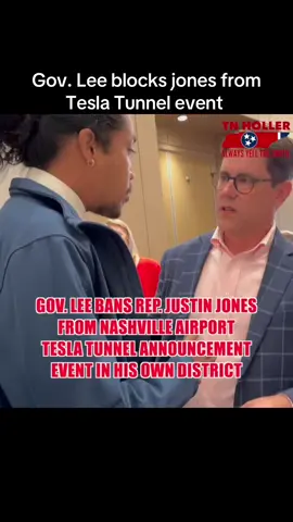 🚨WATCH: “THIS PROJECT & AIRPORT ARE IN MY DISTRICT.” @govbilllee has Rep. @brotherjones_ BLOCKED from entering an event announcing a state-sanctioned private Tesla Tunnel from Nashville airport - Elon Musk will control. (Republicans were allowed in) A tunnel ONLY for Teslas💰