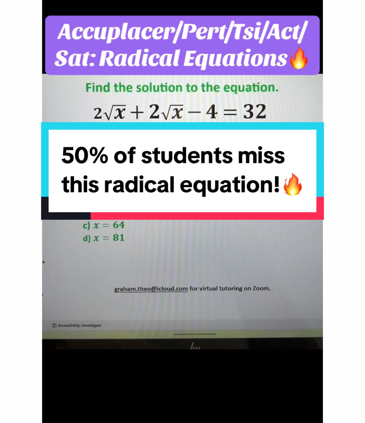 Accuplacer/Pert/Tsi/Act/Digital Sat: Can you solve this radical equation? #STEMTok #studytok #mathhelp #mathmadeeasybyprofessorg #stem #fyp #fypシ゚viral #math #maths #mathematics #mathhack #mathtricks #canyousolveit #BlackTikTok #middleschool #highschool #college #mathmadeeasy #radicalequations #teachersoftiktok #educatorsoftiktok #accuplacer #accuplacermath #accuplacertest #accuplacerstudyguide #accuplacerhelp #pert #tsi #act #acttips #sattips #sattipsandtricks #acttipsandtricks #sattutor #acttutor #mathtutor #jacksonville #jacksonvilleflorida #atlanta #neworleans #birmingham #houston #dallas #texas #la #sanfrancisco #sandiego #memphis #nashville #tennessee #chicago #detroit #newyork #bronx #brooklyn #dc #charlotte #miami #orlando #tampa #sanjuan #puertorico #canada🇨🇦 