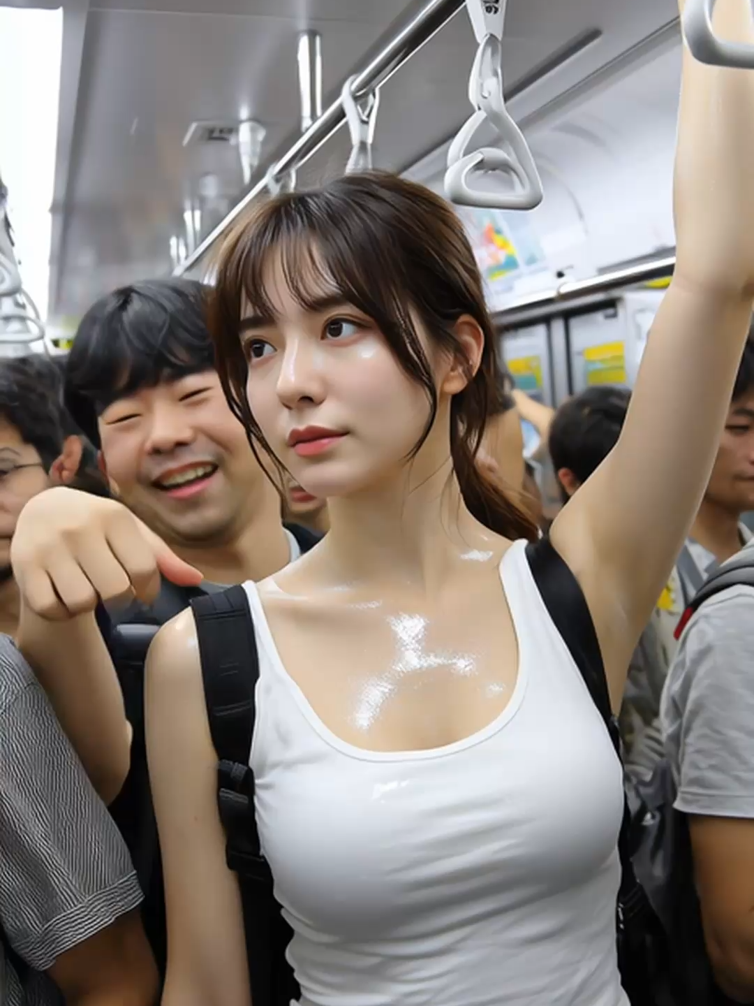 Peaceful daily life in a crowded train #満員電車 #RushHourJapan #aiart