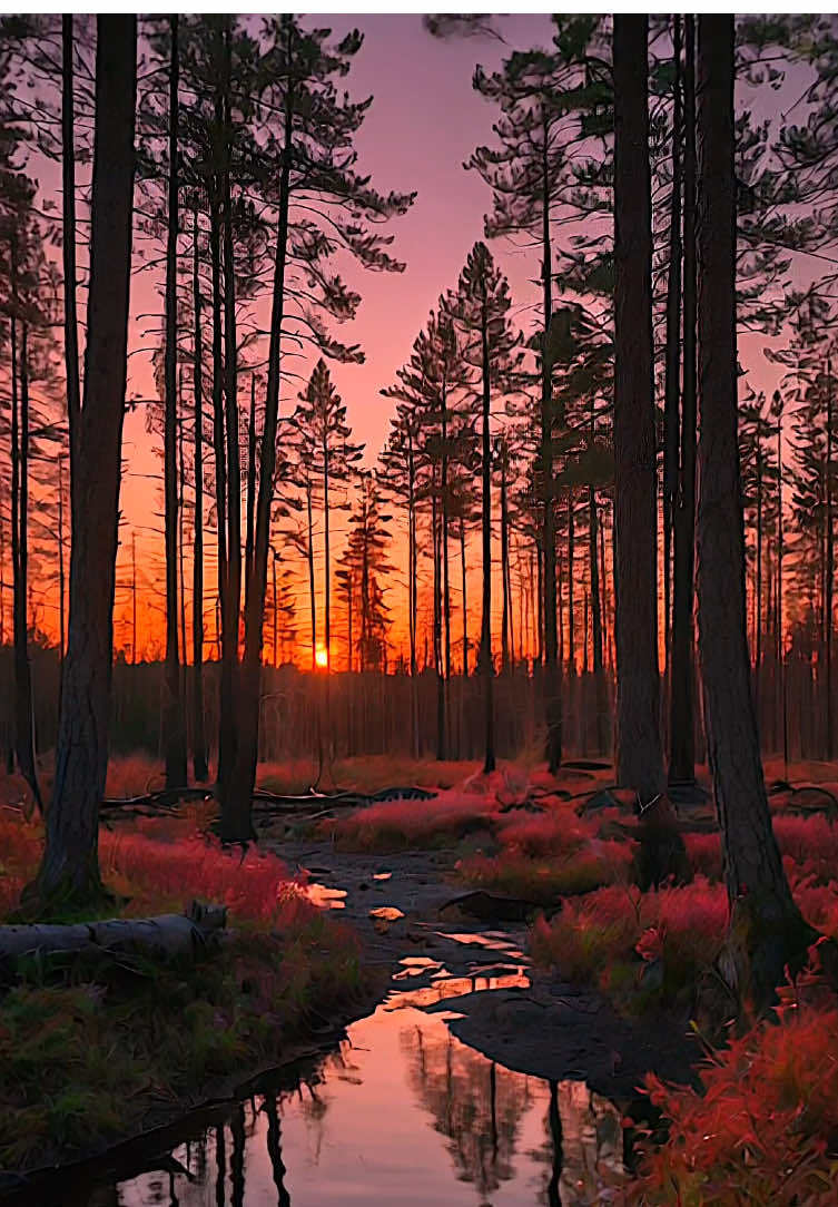 The evening red of the sunset #RelaxationTV #naturelovers #sunset #forestlover #relaxingtime #foryou #naturetok #soothingvibes #calmingvideo  