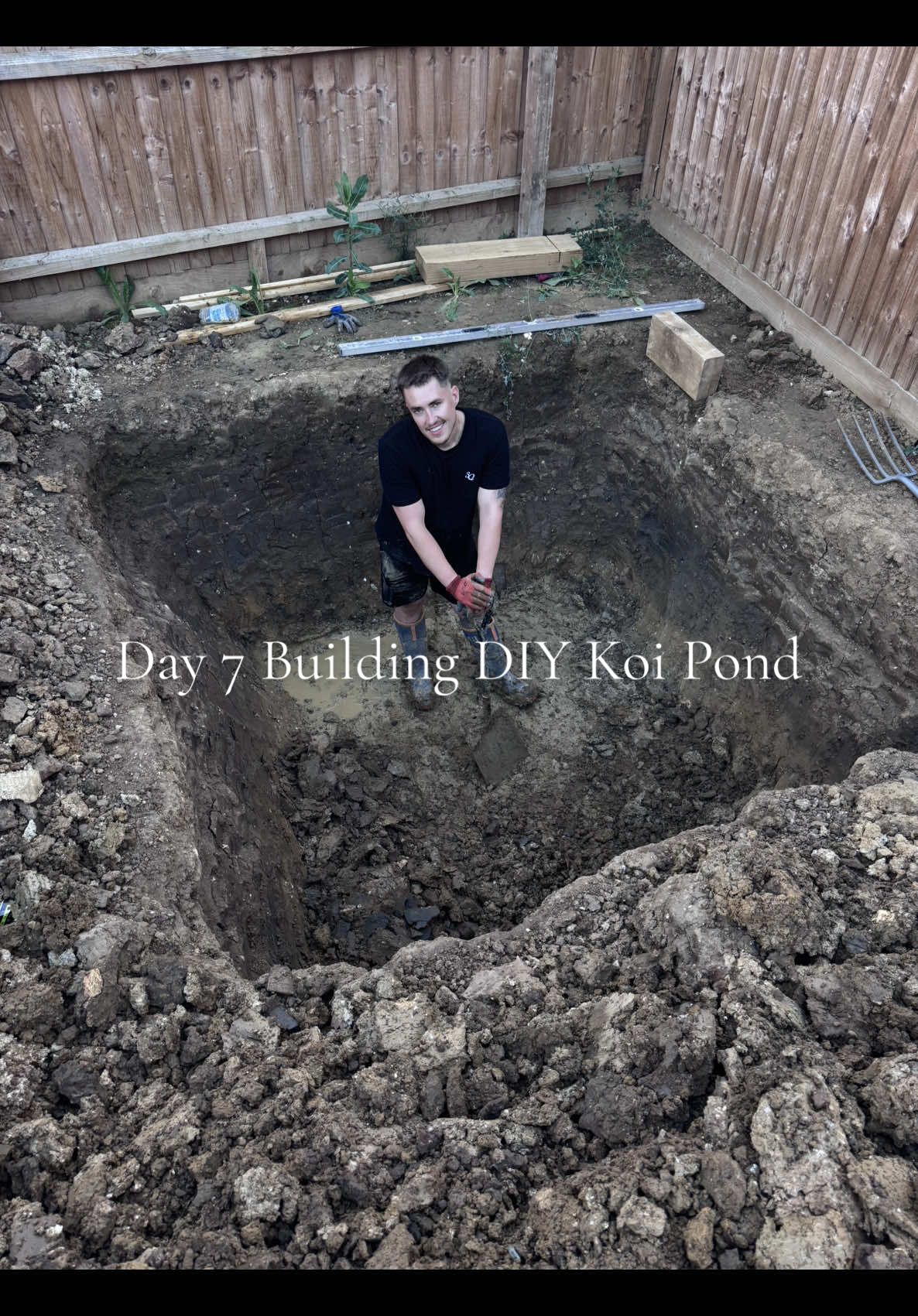 Day 7 building DIY Koi Pond..  #DIY #koi #koipond #fyp 