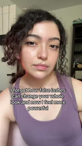 Damn chronic migraines put me off for so long to wear false lashes. Hoping wearing them more often goes well! I love false lashes. [Video: A Latina with dark, curly hair, taking a sip of her coffee. The text says, “I forgot how false lashes can change your whole look and now I feel more powerful”] #FalseLashes #Makeup
