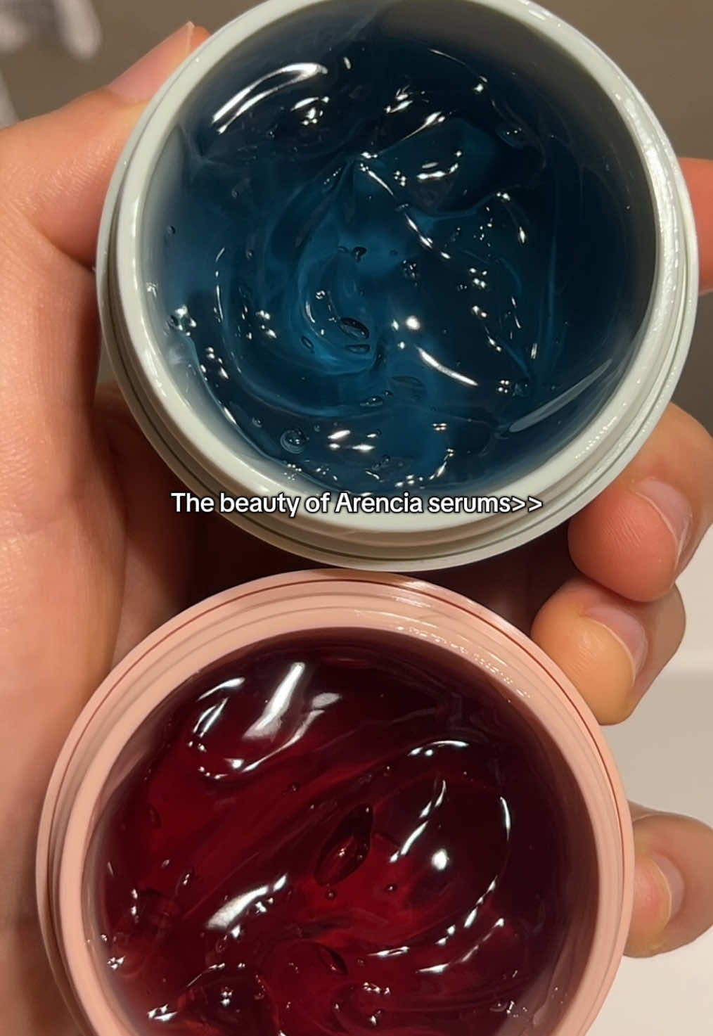 I love their jelly texture, it feels so fresh and lightweight on the skin 😍 🌟 Product name :  🩵 Holy Hyssop serum 30  ❤️ Red Smoothie serum 30  🌟 @Arencia #arencia #arenciaserum #holyhyssopserum30 #redsmoothie30 #serum #collagen #hydratingserum #dryskin #maturedskin #jellyserum #viralproducts #kskincareproducts 