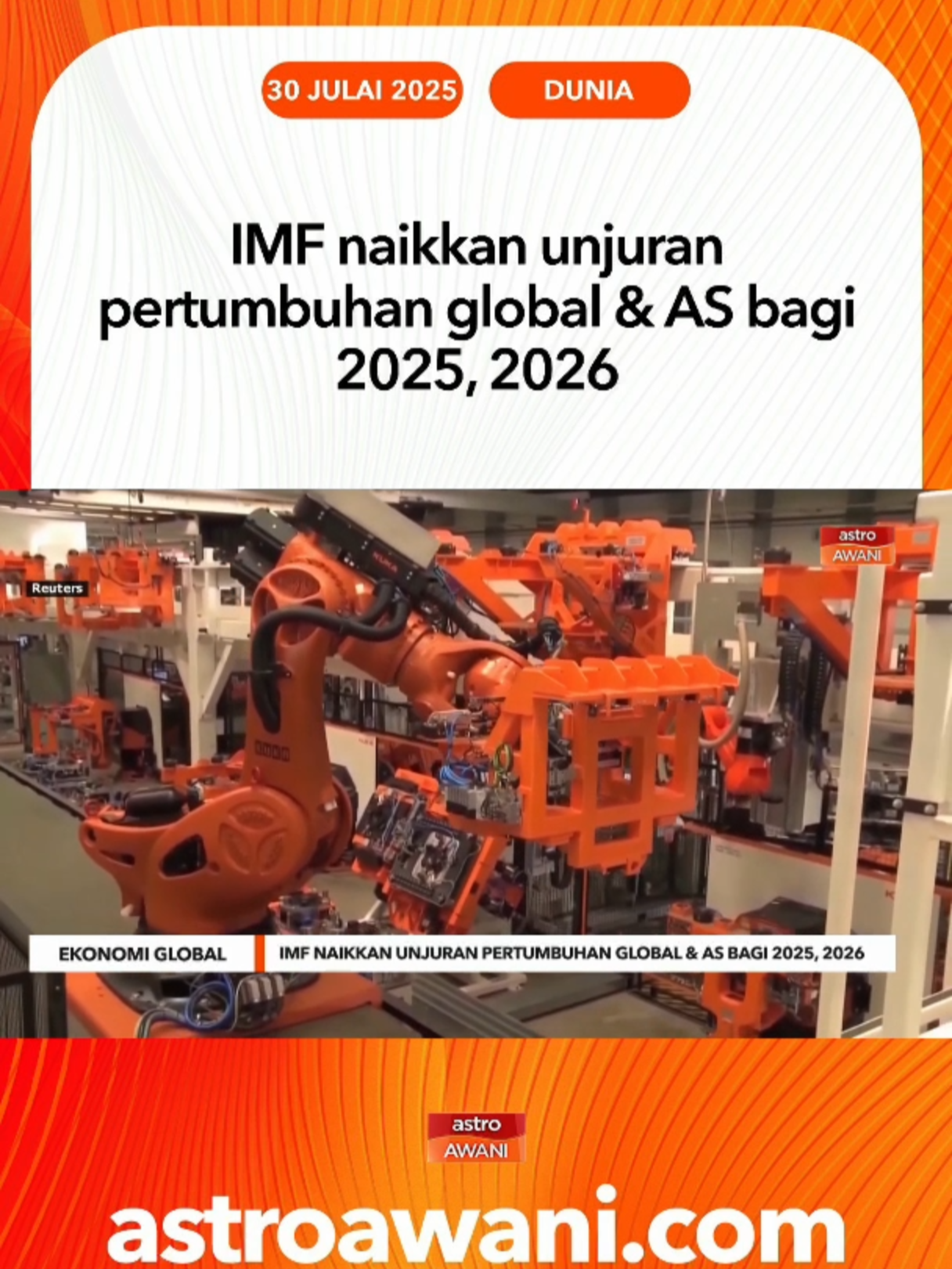 IMF jangka pertumbuhan ekonomi global lebih tinggi hingga 2026, dipacu rangsangan fiskal dan tarif lebih rendah. AS diramal terus berkembang meski tekanan inflasi kekal. #AWANInews