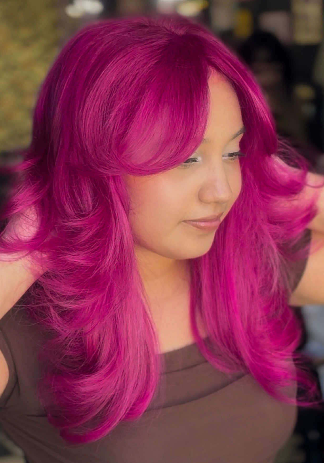 Princess Bubblegum Hot Pink with bold flipped layer ✨ I love creating vivid color cut combos 💖 August is almost full, if you’re ready for a haircolor haircut transformation DM @elithemakeupguy now to book 🔥 For this color I used @Pulp Riot Hair  Candy First Base Blush And a touch of Bloodshot at the root  . . . #adventuretime #althair #colorfulhair #cartoonhair #2025hair #bakersfieldhairstylist #bakersfieldsalon #creativehair 