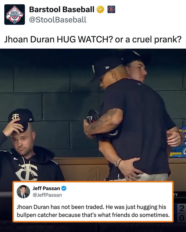 Jhoan Duran’s out here trolling with the Trade Deadline just two days away 😅 (h/t StoolBaseball, JeffPassan, YankeeWRLD / X) #twins #minnesotatwins #MLB #mlbtradedeadline #baseball #baseballtiktoks #jhoanduran #baseballszn 