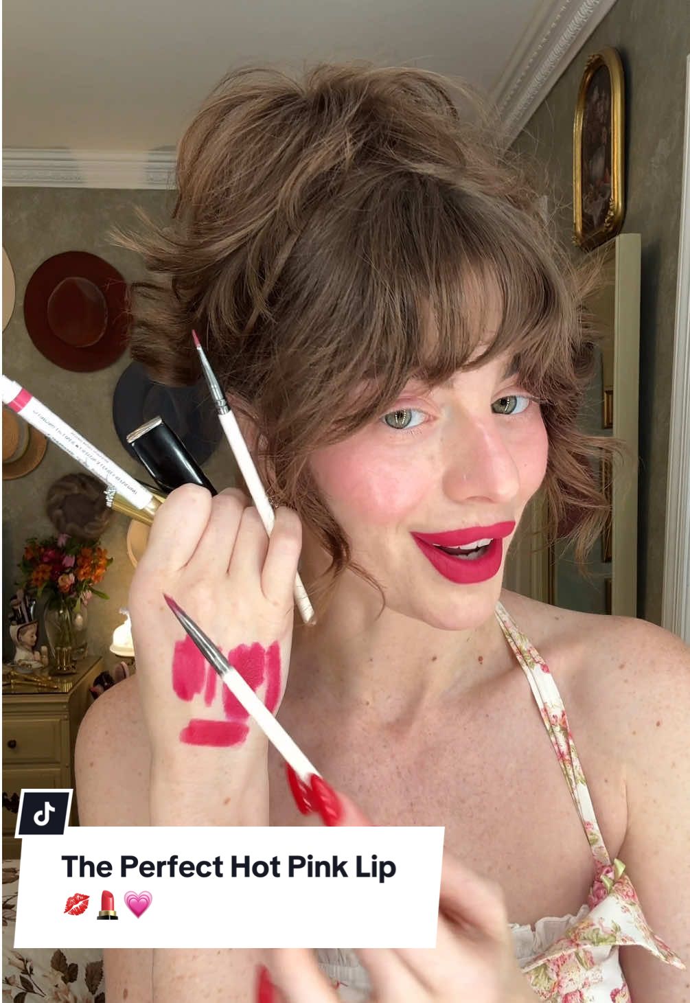 Happy national lipstick day! 💄Sharing my fav hot pink lip combo using @StarlightVintageC to create a matte version of @revlon Cherries in the Snow using modern dupes! 🍒 Save 10% on Starlight’s site using my Code: MSMAVERICKMUSE (all products used in my bio) 💋@Diorbeauty @Too Faced #vintage #makeuptutorial #lipcombo #vintagemakeup #lipstick #lipsticktutorial #pink #fentysuperbrandday #revlon