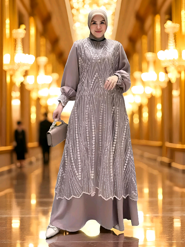 Azhar Busana Lunna Lace Maxi Dress Bahan Ceruty Babydoll Mix Brokat Mewah Kondangan Ukuran M,L,XL,XXL#dressceruty #dresskondangan #dresskekinian #dresspesta #asiaofficialstore 