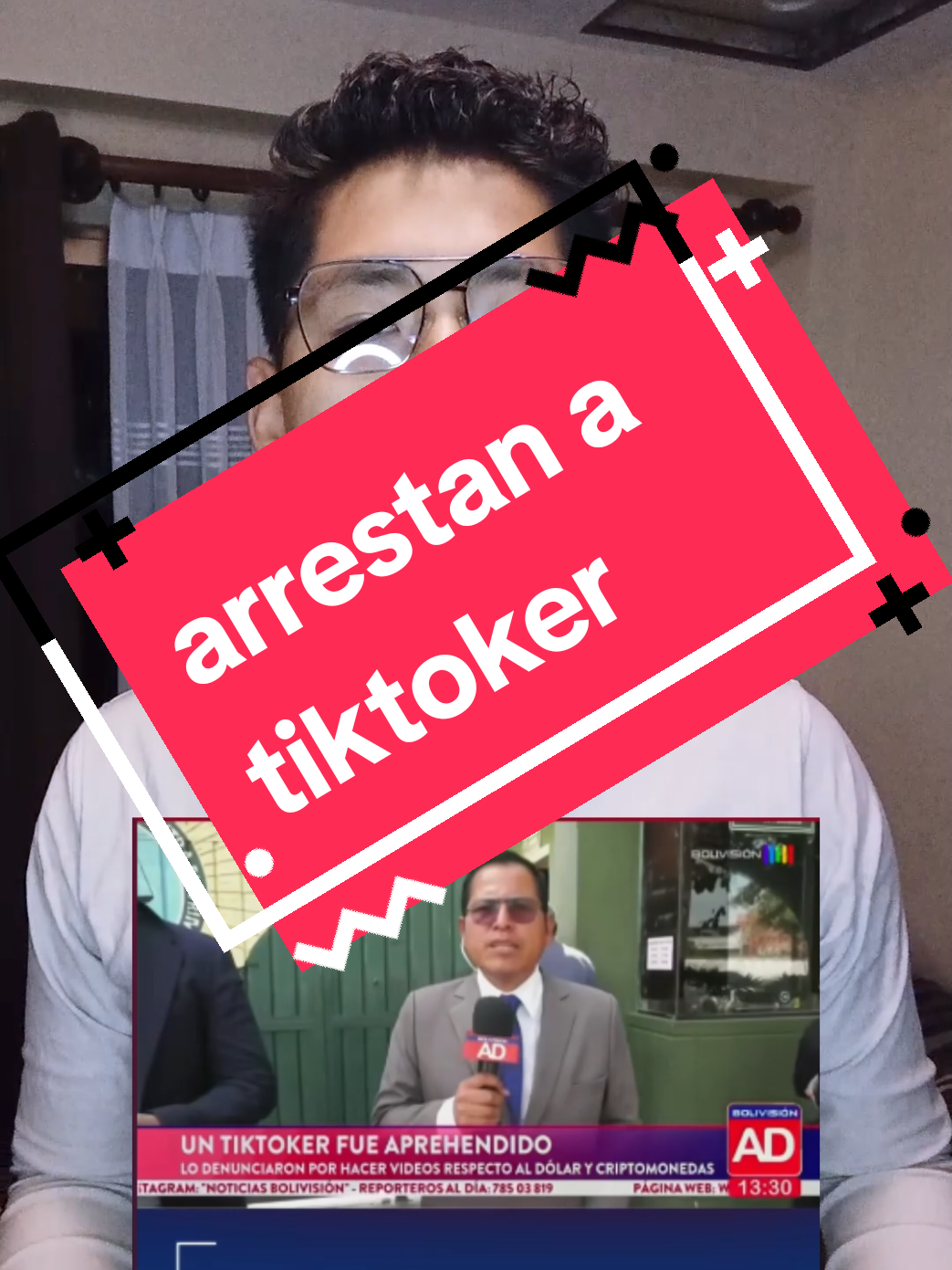 ayer arrestaron a juan Carlos villafuerte tiktoker que se dedicaba a realizar contenido respecto a finanzas criptomonedas e inversiones en uno de sus videos él hace un análisis del tipo de cambio oficial frente al tipo de cambio paralelo y emite recomendaciones financieras a sus seguidores en base a esta información fue arrestado en Santa Cruz y planean trasladarlo a la ciudad de La Paz  toda mi solidaridad con este joven que fue arrestado simplemente por usar la libertad de expresión para informar a sus seguidores y compartir su conocimiento financiero mientras otros ladrones y verdaderos delincuentes están dando conferencias de prensa y siguen impunes en las calles este régimen autoritario del movimiento socialismo y la asfi antes de salir del poder estar encerrando cualquier persona que piense distinto de ellos ya que supuestamente lo están encerrando por mala información o tergiversación de la economía pronto seremos libres