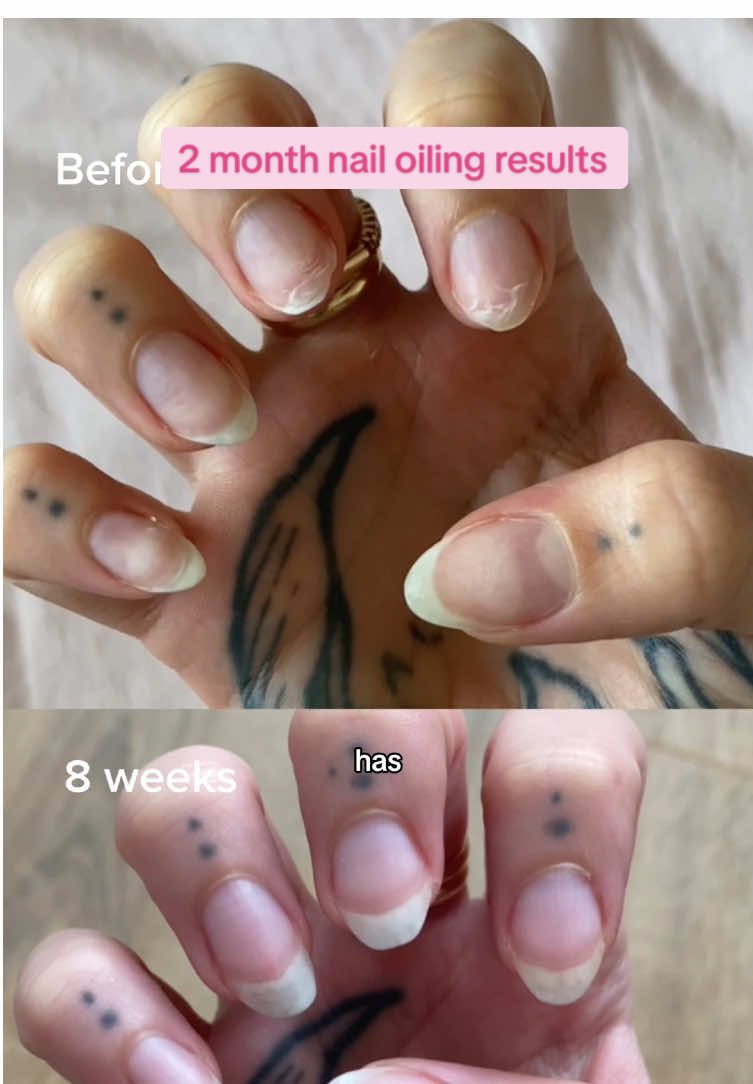 2 month nail oiling update! #nailgrowth #healthynails #nailjourney #fyp #jojobaoil #castoroil