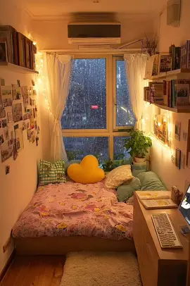 The most comfortable time is probably the rainy night, when I am alone in my own little bed, listening to my favorite music and watching my favorite TV series. Such a night is a little warm, a little cold, a little melancholy, and a little fond of it! #RainyDay #TheRoomIGrowUp #HealingRoom #DreamlikeHome #CozyBedroom #WarmRoom #DreamLoveRoom #DreamHome #SafeHome #girlybedroom 