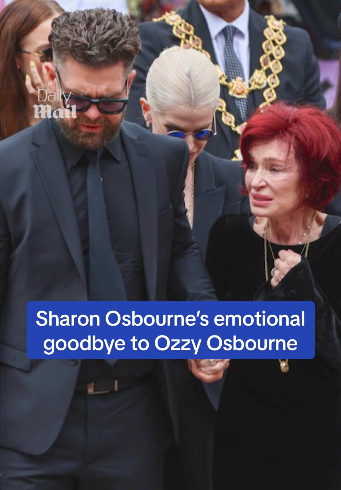 Ozzy Osbourne's grief stricken widow Sharon was supported by her children and thousands of fans today as she laid a single rose for her late husband during his poignant funeral procession through the streets of Birmingham.  The Black Sabbath frontman, who died last week aged 76, was commemorated in a parade through his hometown - with his family pausing at Black Sabbath Bridge to an outpouring of love from the crowd. #sharonosbourne #ozzyosbourne #birmingham #funeral #blacksabbath #news #emotional 