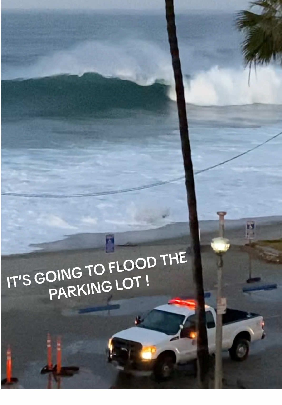 HUGE tsunami size waves destroying beach & parking lot! #tsunami #wave #beach #fyp #earthquake 
