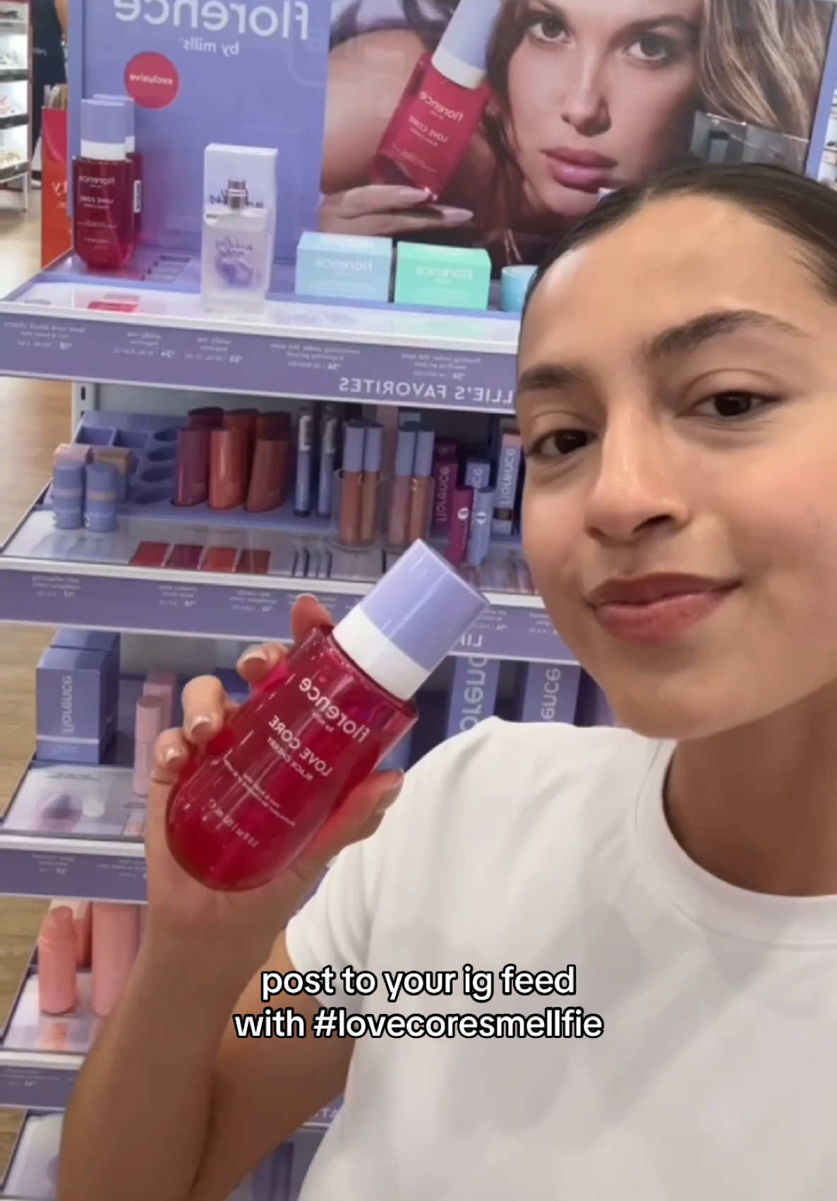 a chance to meet millie?? say less 👀 run to @Ulta Beauty & snap a smell-fie with love core hair & body mist at our revamped display 🍒 full details are on IG rn! #florencebymills #milliebobbybrown 