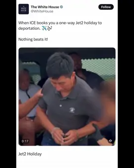 The White House X account sparks outrage after pairing cheerful Jet2 holiday audio with footage of shackled immigrants being deported.