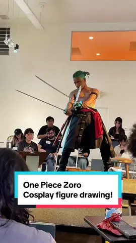 Drew @foxfrd at @Gallery Nucleus @The Drawing Club  One piece week was amazing! I can’t believe the model held the sword in their mouth for so many of the poses 😱 and costume changes! #onepiece #zorocosplay #figuredrawing #otakulife #fyp 
