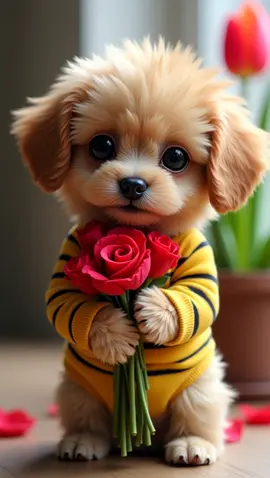 I love you ❤️ 🌹#puppytiktok #cutepuppy #viralvideo #adorable #fluffy #fyp #dog #rose #dogsoftiktok #lovedogs 