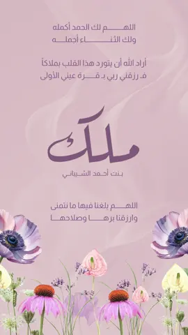 بيبي ملك 💜 #دعوات_الكترونيه #بدون_موسيقى #اكسبلور #مولود #بشارة_مواليد #بشارة_مولود_جديد #بشارة_مولوده #مواليد #بيبي_ملك 