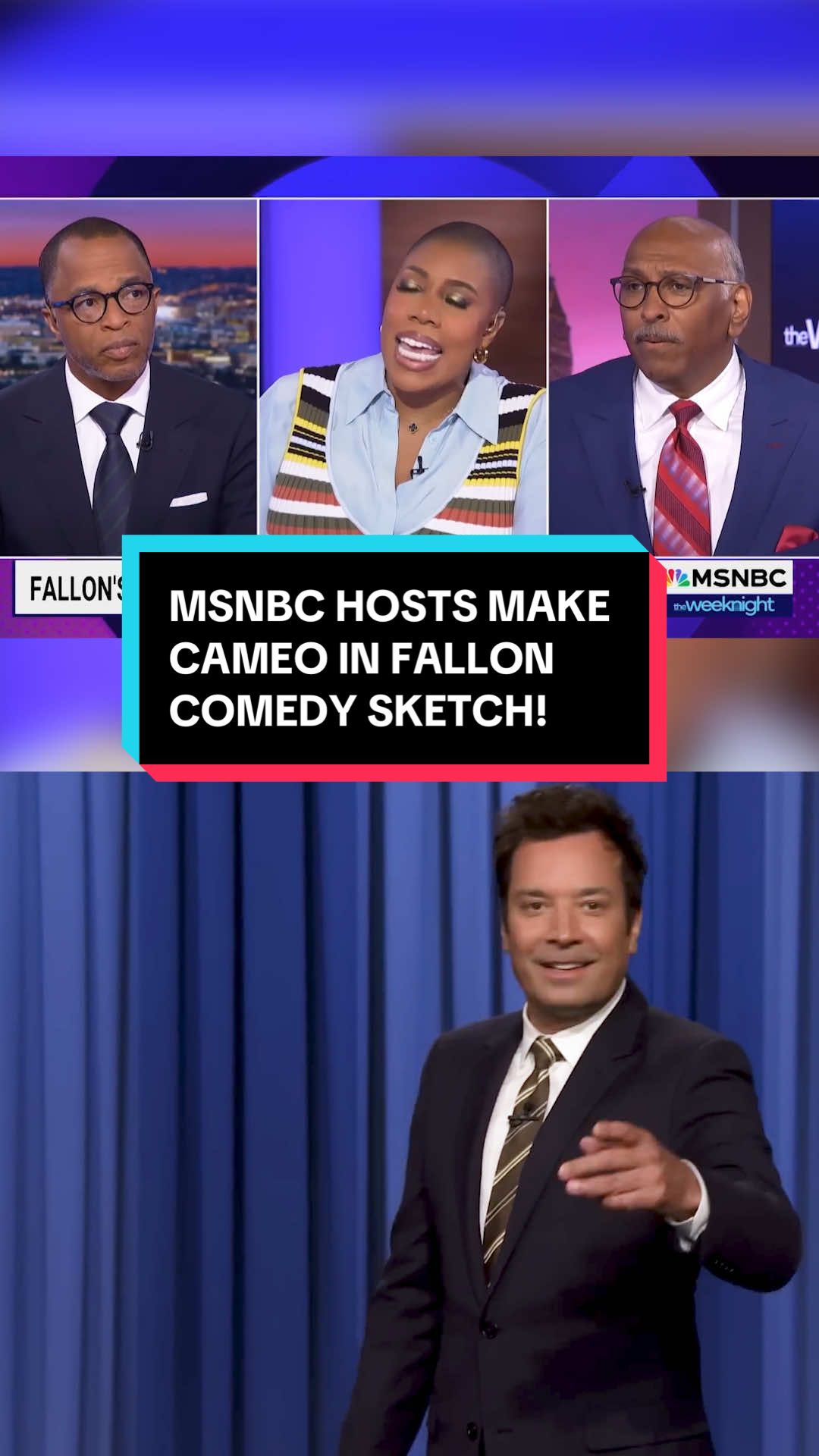 @The Weeknight on MSNBC  co-hosts @Symone Sanders Townsend and @Michael Steele631, with special guest host Jonathan Capehart, were featured in a comedy bit on @FallonTonight starring @Jimmy Fallon. Fallon parodied the popular Netflix show “Trainwreck,” and featured our MSNBC hosts debating whether he was really to blame for his ‘prompter-gate’ mix-up. Thanks for having us, Jimmy! #jimmyfallon #MSNBC  #fallontonight  #tonightshow 