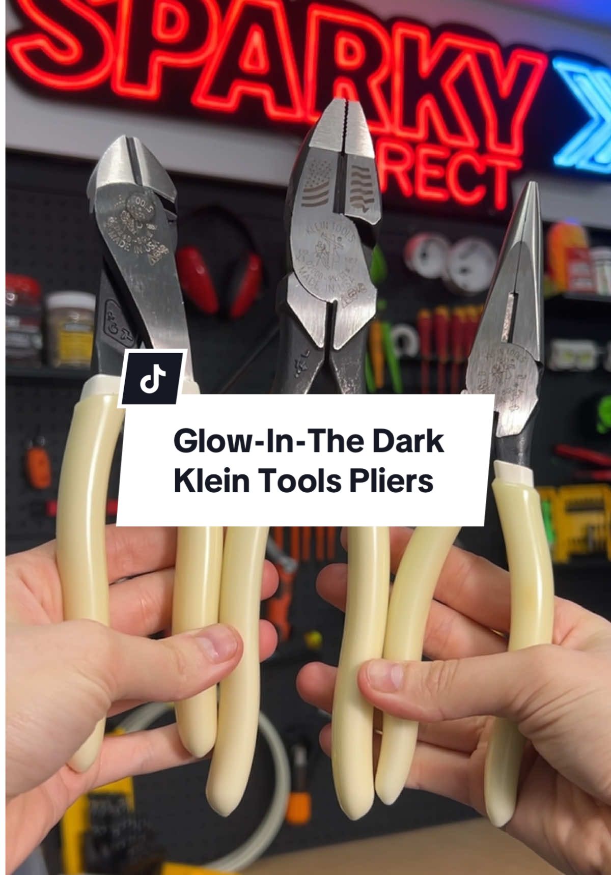 Never lose your pliers in the dark again!!! These glow-in-the-dark pliers by Klein Tools light up your toolkit... literally💡🟢 #SparkyDirect #KleinTools #GlowTools #DiagonalCutters #ElectricianTools #ToolTok #ElectricianLife 