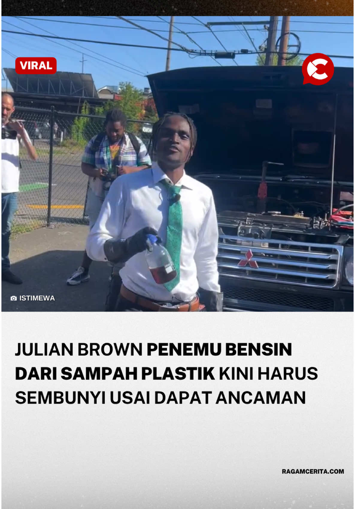 Julian Brown, penemu muda asal AS, bikin geger internet setelah mengenalkan Plastoline, alat yang bisa ubah sampah plastik jadi bensin pakai energi matahari. Temuannya viral dan dianggap sebagai solusi limbah plastik. Tapi tak lama, Julian unggah video panik. Ia mengaku diikuti helikopter dan merasa terancam. Beberapa saat kemudian, ia menghilang dari publik. Ibunya kemudian pastikan Julian selamat, tapi demi keamanan, ia kini berpindah-pindah dan tak aktif di media sosial.