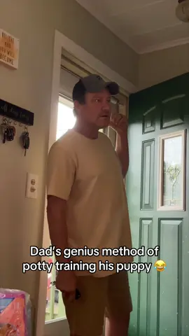 Dad’s genius method of potty training his puppy. #dad #puppy #comedy #funny #husbandwife #marriage #relationships #relatable #family #dadlife #dadsbelike #dadjokes #dadsoftiktok #foryou #fyp #trend #trending #this #original 