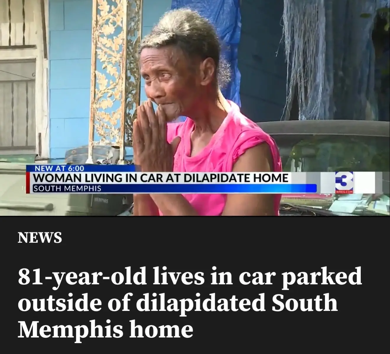 Hi everyone, this precious little lady needs our help! After seeing the story on the news in our hometown of Memphis, TN, we knew we needed to step up and do something. A neighbor reached out to our local news station and reported to them that Ms. Marshall has been living in her car for the past 3 years. She is 81 years old and is non-verbal, battling throat cancer. She has lived in her home for over 40 years but for the past 3 years, she has been in her car in the driveway. A neighbor's tree fell on her house and did tremendous damage. It has split the home in half in areas with rain, debris, and dangerous infrastructures, making it completely unsafe and unlivable. Please click the link in my bio and read her full story and donate if you can! If you can’t We understand but please repost and share. This little lady needs our help!♥️