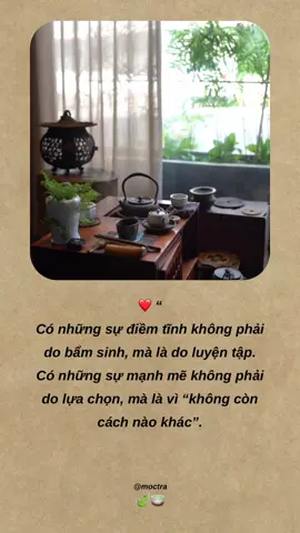 ❤️ “Có những sự điềm tĩnh không phải do bẩm sinh, mà là do luyện tập. Có những sự mạnh mẽ không phải do lựa chọn, mà là vì “không còn cách nào khác”. #moctra #moctraanyen #tradao #xuhuong #trend2025 #cuocsong #tamtrang 