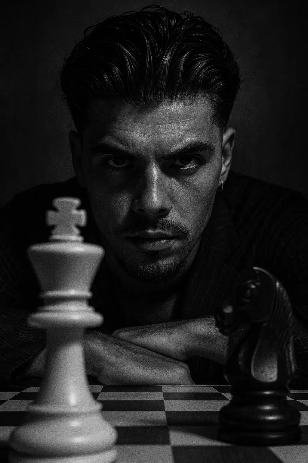 1. Ouvrez ChatGPT 📲 2. Téléverser votre photo 📸 3. Voici les prompts👇 (N'oublie pas d'enregistrer pour venir voir plus tard)  Prompt 1  : A dramatic young man black-and-white portrait of the reference photo intensely staring into the camera from behind a chessboard. The perspective is low and close to the board, creating a sense of depth and tension. A large white king chess piece stands prominently in the foreground, slightly out of focus, symbolizing power or challenge. On the right side of the board, a dark knight piece is also visible. Prompt 2 : Create an ultra-high-resolution 8K cinematic portrait of a person with a strong, stylish look. The character wears a black shirt, holding a burning lighter decorated with various metal rings in his right hand. The dark and heart-shaped background with subtle green and red lighting creates shadowy symbols. Highlight the bubbles of the skin with directional lighting, enhancing contrast and depth. Capture a strong, emotional atmosphere, connecting street style with pink storytelling. Prompt 3 : Cinematic portrait of a The person in the photo has been uploaded, standing on a rooftop at sunset. He is gently leaning his back against the railing behind him, with both arms extended outward, hands resting on the railing to either side, in a relaxed, natural pose. His face is tilted slightly upward, catching the warm orange glow of the setting sun. He wears a dark oversized coat, and his short hair is slightly tousled by the breeze. Golden-red sunset light wraps around his face and neck, creating a soft, cinematic rim light. The sky behind him is filled with dramatic clouds, and blurred city lights glow in the distance. The mood is introspective, peaceful, and emotionally rich, with a strong cinematic atmosphere. Prompt 4 : Hyper-realistic portrait of a man, with the same face and hair as in the image. His face is covered in water droplets, as if he were sweating or wet from the rain, creating a shiny and intense effect on his skin. He has his eyes closed, conveying serenity and introspection, while holding a vibrant red rose in the middle of his face. 8k resolution, aspect ratio 4:5 Aller vous avez tous ce que vous avez besoin, n'oubliez pas que vous pouvez ajuster en parler avec ChatGPT. 🚀 #prompt #intelligenceartificielle #aiphoto #pourtoii #portraitai 