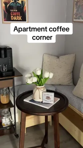 transformed our little corner into the cutest space and I dream of my coffee every day now 🤭🤎 #coffebar #coffeecorner #apartmentaesthetic #smallapartmentdecor 