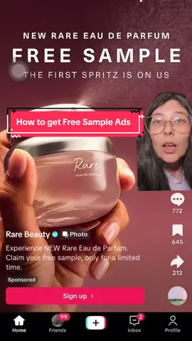 How to get free sample ads. Trust me it WORKS. Comment down below any other helpful tips you guys have + how long it took you to get your first free sample ad!  Comment any questions related to sampletok as well!!! @Rare Beauty  #greenscreen #sampletok #freesamples #samples #perfume #selenagomez #howtogetsamples #sampleads #fyp #trending #tiktok #instagram #facebook 