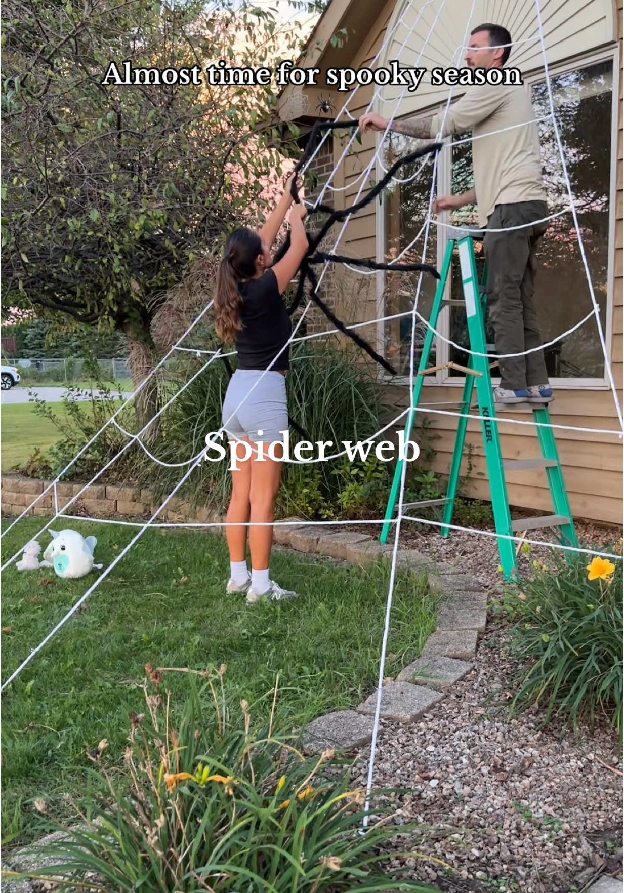 Giant light up spider web #halloweendecor #outdoorhalloweendecor #halloweendecorations #lightupspiderweb #spookyseason #halloweendecorideas 