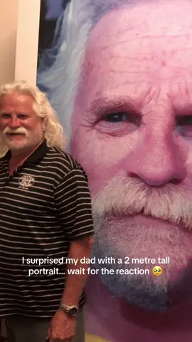 I surprised my dad with a 2 metre tall portrait… wait for the reaction 🥹 #art #arttok #fyp #oilpainting #portrait #nzartist #artistsoftiktok #dad 
