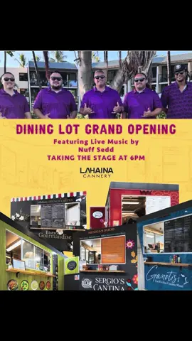 Aloha friends and family! Come join us this Friday, August 1st for the Grand Reopening of @lahainacannery  As summer winds down, let’s celebrate together with live music, ‘onolicious grinds, and all the good vibes: @napuamusic  @naleikaumakaouka  @jordan_kamikawa  @joshuakahulamusic  @saxmedown  @joncuamusic  @sionelitimusic  Check out the awesome lineup of new food trucks and enjoy a fun night out with the community. Can’t wait to see you there! 🌺🎶🍽️ #LahainaCannery #MauiEvents #SupportLocal #AlohaVibes