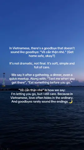 “Về cẩn thận nhé” is a truly beautiful Vietnamese phrase that feels like a soft, caring whisper 🇻🇳 This gentle expression offers more than just a farewell. It’s a way to say “travel safe” or “be careful on your way back” with warmth and cultural depth. It perfectly captures Vietnamese hospitality and heartfelt concern. That’s how Vietnamese people say goodbye after every encounter 😊 #beautifulvietnamesephrase #goodbyeinvietnamese #letsspeakvietnamese 