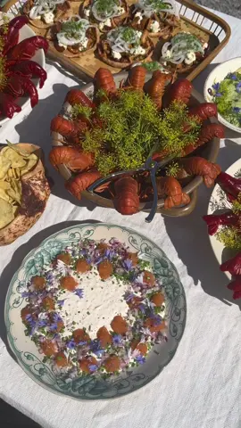 Västerbottenostdipp till kräftskivan! 🦞 Recept:  1,5 dl creme fraîches 1 dl gräddfil 75 g riven västerbottenost (en halv påse färdig riven) 1/2 citron juice Svartpeppar Flingsalt 1/2 rödlök finhackad 1/2 paket finhackad gräslök Löjrom Blåklint Gör såhär:  Finhacka gräslök och rödlök, lägg åt sidan. Blanda creme fraîches, gräddfil, västerbottenost, citron juice, salt och peppar till en dipp, smaka av om det behövs mer av något. Lägg på en fin tallrik, toppa med rödlök, löjrom, gräslök och blåklint. Ät med dina favorit chips!
