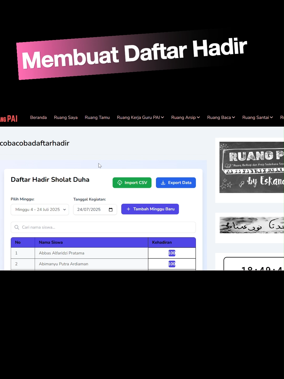 Dari dulu pengin banget punya daftar hadir online yang praktis, tiba-tiba kepikiran teknologi AI, dan punya blog pribadi, kayaknya kombinasi yang pas. Dan bener aja, iseng-iseng bikin pakai Canva AI - Membuat Coding Daftar Hadir Pembiasaan Sholat Duha jadi dalam hitungan menit, dan ketika kusematkan di blog pribadi, jadilah seperti itu✨ 🐣Aplikasi sangat sederhana tapi cukup membantu ✨ Bisa diisi online, Bisa disimpan PDF / rekap Excel, Bisa dicetak kapan aja.. #GuruKreatif #CanvaAI #DaftarHadirOnline #SholatDuha #GuruSD #DigitalisasiSekolah #IbadahBersama #CanvaUntukGuru