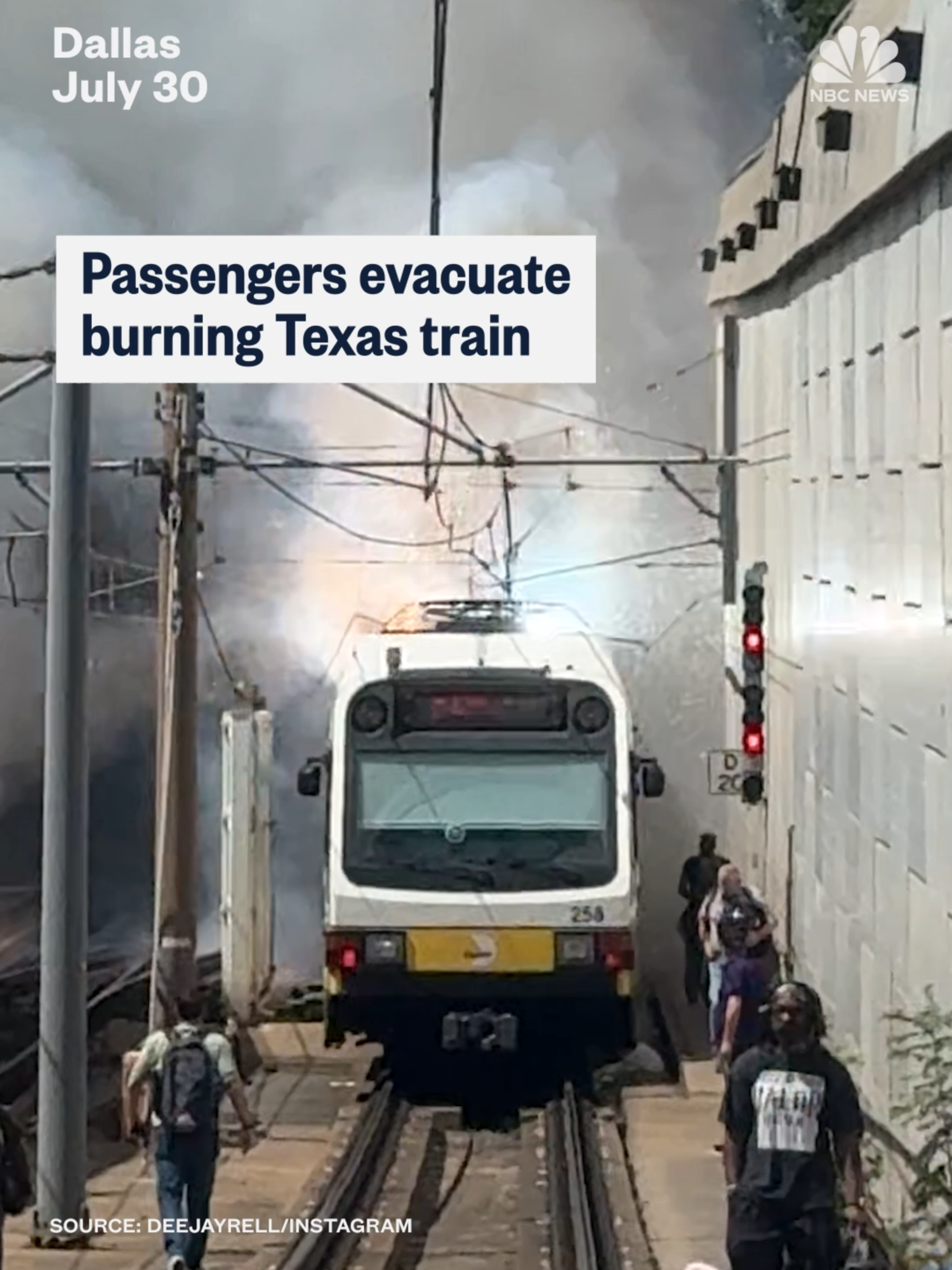 Video shows passengers evacuating a burning #train in #Dallas, #Texas. Six passengers were hospitalized, Dallas Fire-Rescue says.
