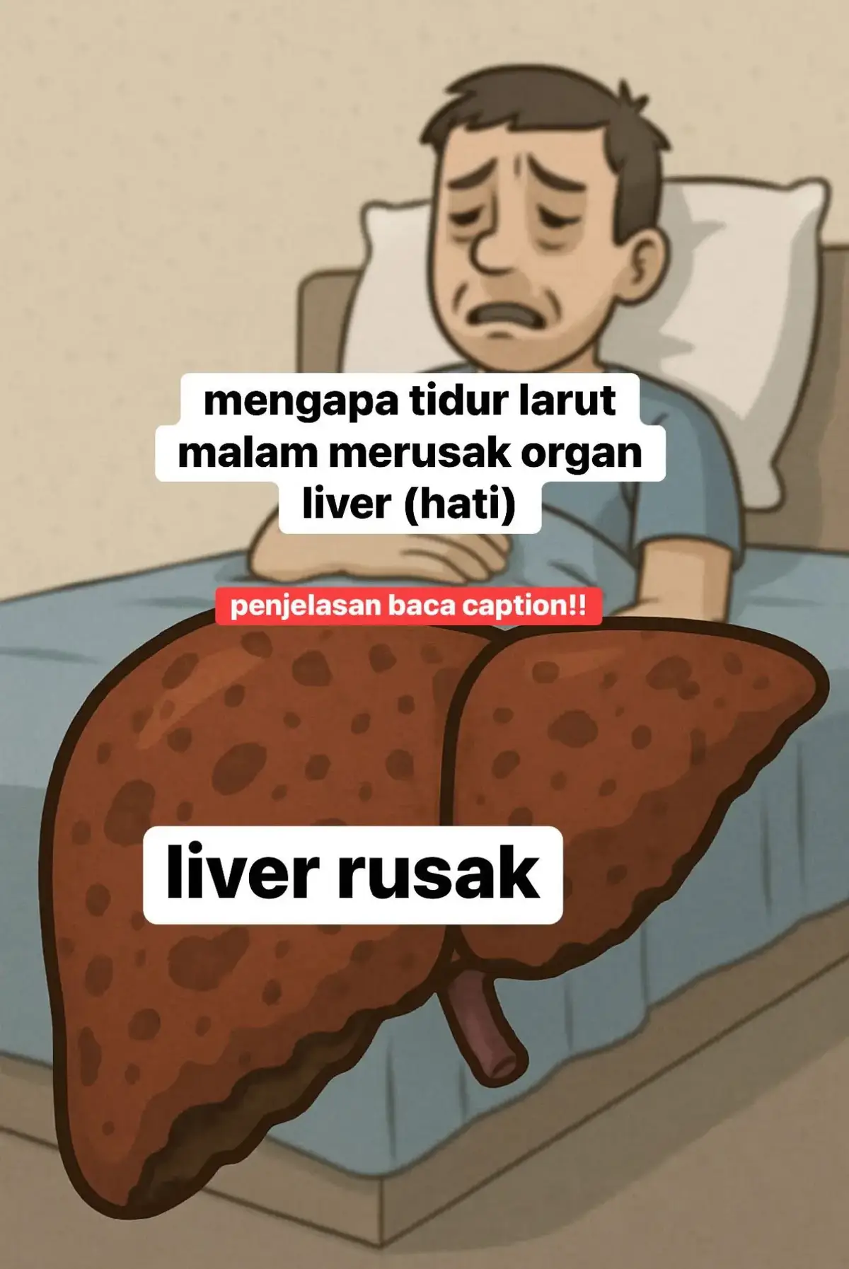 ❗ Kenapa Begadang Bisa Merusak Fungsi Hati?  1. 🧭 Mengganggu Jam Biologis Hati Hati bekerja maksimal saat malam, terutama pukul 23.00–03.00. Jika kamu masih terjaga, proses pembersihan r4cun oleh hati jadi tidak berjalan optimal.  2. 🧪 R4cun Menumpuk di Dalam Tubuh Kurang tidur membuat hati kesulitan menjalankan fungsi detoks. Akibatnya, r4cun-r4cun bisa tertahan dan memperberat kerja hati.  3. 🍫 Memicu Lemak Menumpuk di Hati Begadang sering disertai kebiasaan ngemil makanan tinggi gula atau lemak, yang bisa memperbesar risiko fatty liver (perlemakan hati).  4. ⚡ Peradangan Meningkat Tidur larut malam memicu stres oksidatif dan peradangan. Ini dapat mempercepat kerusakan jaringan hati secara perlahan.  5. 🔄 Kacaukan Proses Metabolisme Hati berperan penting dalam mengatur metabolisme tubuh. Begadang membuat fungsi ini tidak seimbang—risiko gangguan metabolik pun meningkat. ⸻ ✅ Tips Sederhana Jaga Kesehatan Hati Lewat Tidur: • Usahakan tidur sebelum jam 11 malam • Jauhkan HP minimal 1 jam sebelum tidur • Ciptakan suasana kamar yang tenang dan minim cahaya • Hindari kopi dan makanan berat di malam hari #padahariini #sehatselalu #fomo #kesehatan #herbaljsrrempah #semogabermanfaat😇🙏 #fyppppppppppppppppppppppp 