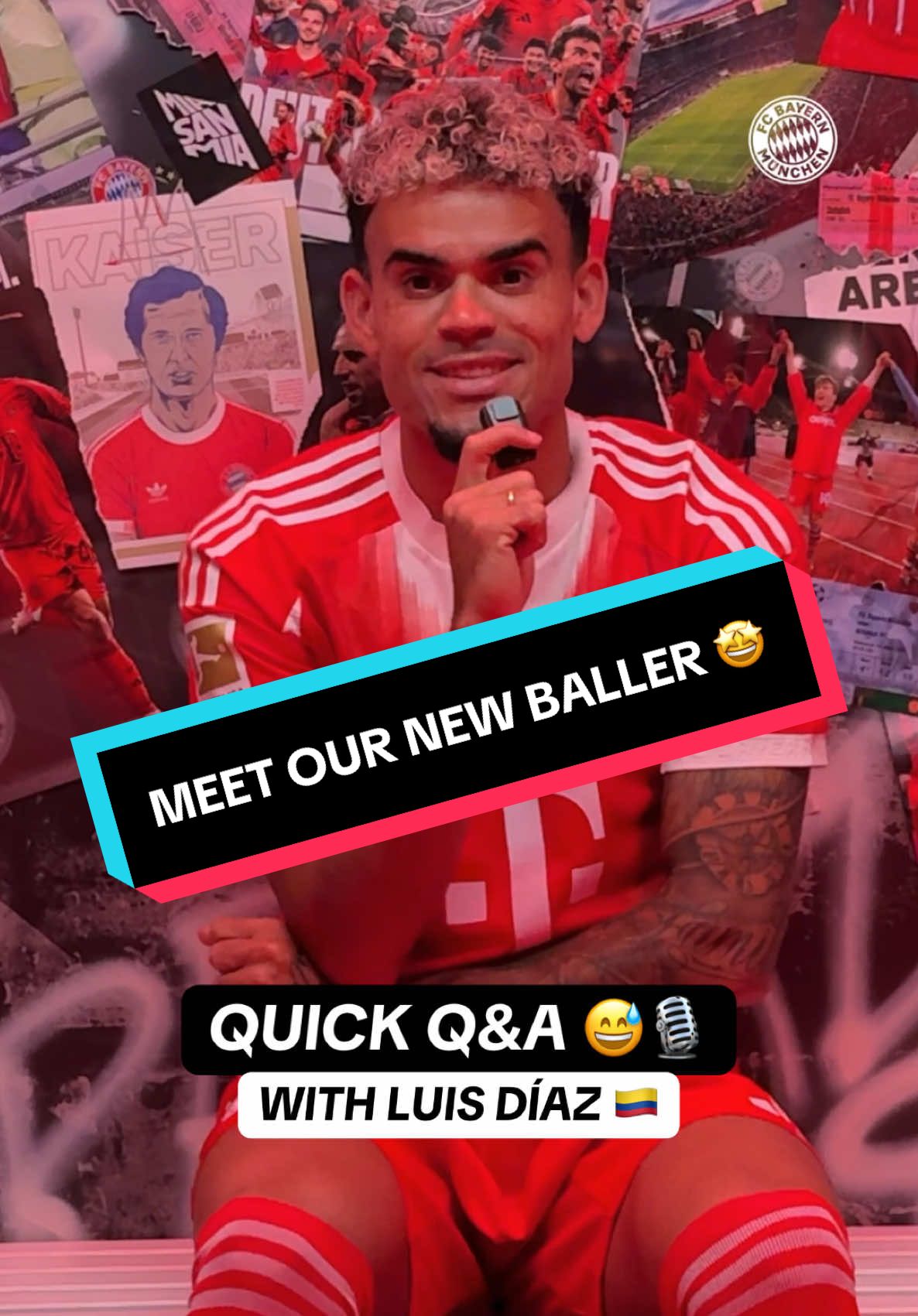 𝑳𝒖𝒄𝒉𝒐 𝒊𝒏 𝒕𝒉𝒆 𝒔𝒑𝒐𝒕𝒍𝒊𝒈𝒉𝒕! 😁🎙️ Get to know our new Colombian baller, #LuisDíaz! 🇨🇴 #FCBayern #MiaSanMia #RapidFire 