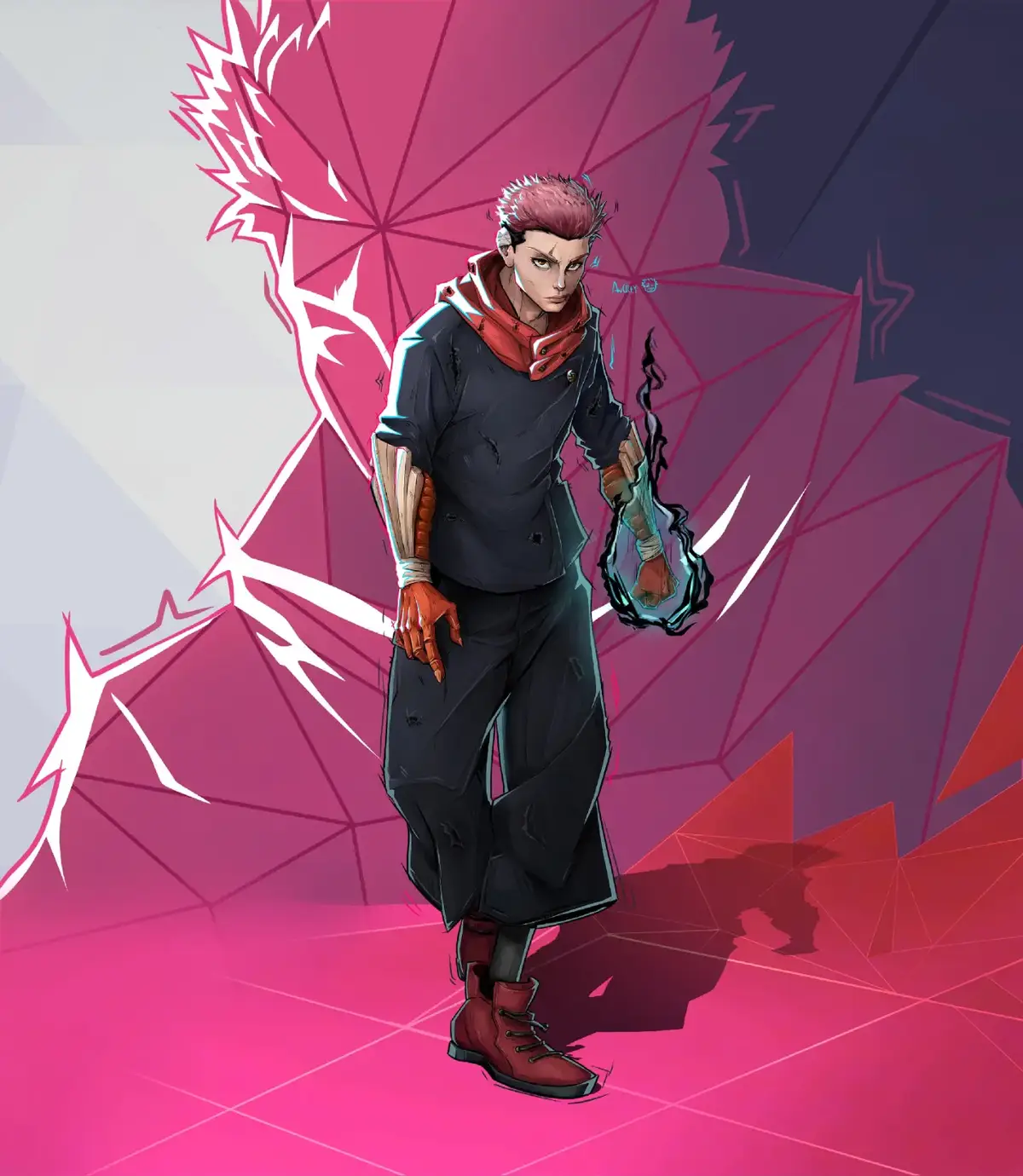 Créditos por ayuda en las ideas de habilidades a @TheHonoredOneChris  Perfíl de Héroe Duelista: 375 HP Iconos: Ataque Básico: [Puño Divergente] Ammo: Infinito; secuencia de 5 golpes. Daño de Golpe: 30, 30, 30, 50, 40 Daño de Black Flash: 80 (es posible si Itadori presiona su golpe de nuevo mientras el quinto golpe está en movimiento sin margen de error). Pasiva: [Despertar] Al conectar cualquier Black Flash se añade un 10 por ciento a la carga de la Ultimate (acumulable hasta un 40 por ciento) y después se mejora 10 por ciento de daño del Ataque Básico (de nuevo acumulable hasta 40 por ciento). NOTA: Se reinicia con el quinto Black Flash. Pasiva: [Resiliencia] Obtiene menos daño permanentemente de todas las fuentes cuando Itadori tiene menos del 50 por ciento de vida. Reducción de daño del 30 por ciento. Pasiva: [Guanteletes Acorazados] Itadori puede bloquear cualquier daño con sus Guanteletes, que cuentan con 3 capas de 400 puntos de escudo. Cada vez que una capa se rompa, se activa un cooldown de 8 segundos. NOTA: Cuando se destruyen las 3 capas, pierde sus guantes hasta reaparecer, momento en el cual los recupera automáticamente. Habilidad Secundaria: [Fin al Ciclo de Maldiciones] Itadori entra en un estado de velocidad extrema durante 12 segundos. Esta velocidad se convierte en su base y puede ser mejorada por efectos de soporte. Sub habilidad: [Engranaje] Puede reutilizar la habilidad mientras corre para saltar hacia adelante. Si aterriza sobre un enemigo, lo aturde por 0.5 segundos. Alcance del salto: 10 metros Cooldown: 10s (aumenta si usas la sub habilidad a 18s). Habilidad Terciaria: [¡KOKUSEN!] Itadori lanza un puñetazo al frente que inflige 100 de daño y stun de 0.2s. Si acierta, gana una carga adicional de Black Flash, con un máximo de cuatro cargas simultáneas. Si falla, pierde todas las cargas de Black Flash y el cooldown se duplica.  Si logra conectar los cuatro golpes sobre el mismo enemigo, ademas de aplicar un knockback de 10m, se reinicia el cooldown de una carga podiendo lanzar hasta 8 Black Flashes. Cooldown: 12 s (24s si falla el primero). Habilidad Cuaternaria: [Hacer Trampa] Itadori cambia sus habilidades [Fin al Ciclo de Maldiciones] por [Santuario] y [¡KOKUSEN!] por [Manipulación de Sangre]: [Manipulación de Sangre] Dispara un rayo de sangre con 20 metros de rango que sí impacta inflingirá 70 de daño, dejando una [Marca de Sangre] en el enemigo, permitiendo a Itadori lanzarse contra el enemigo en un rango de 10m y aplicando un Black Flash haciendo 100 de daño, dando un total de 170 de daño.  Sub habilidad: [Supernova]  La [Marca de Sangre] podrá detonarse en el enemigo si no se usa el Black Flash, aplicando 50 de daño y knockback en la dirección opuesta a donde el enemigo este mirando. Cooldown: 15s [Santuario] Itadori realizará [Desmantelar] en un área de 10m alrededor de él. Puede reutilizar la habilidad para lanzar una ola de cortes de 70 de daño hacia adelante. Sub Habilidad: [Olvidaste Esto] Si se reutiliza antes de completar la animación, Itadori levanta un pedazo del suelo y lo lanza como proyectil que inflingirá 100 de daño y stun de 0.2s. Cooldown: 10 segundos Duración de la habilidad [Hacer Trampa]: 30s Cooldown: 40s Habilidad Quinaria:  [Yo Soy Tu] Itadori cambia sus habilidades [Fin al Ciclo de Maldiciones] por [No Estoy Solo] y [¡KOKUSEN!] por [Golpe al Alma]: [No Estoy Solo] Itadori se lanza hacia adelante para impactar a un enemigo, inicia una animación de combo que puede ser interrumpida si Itadori recibe daño. Durante dos segundos, Itadori lanza un golpe cada 0.5 segundos llegando a inflingir 220 de daño bruto. Al finalizar, su siguiente ataque básico se considera el quinto golpe (Black Flash). NOTA: Cuando Itadori conecta exitosamente [No Estoy Solo] desbloquea la habilidad [Golpe al Alma] Continuación en los comentarios por el límite de carácteres de Tiktok. #marvelrivals #marvelrivalsfunny #jujutsukaisen #jujutsukaisenfanart #itadoriyuuji #itadori #digitalart #dibujodigital 