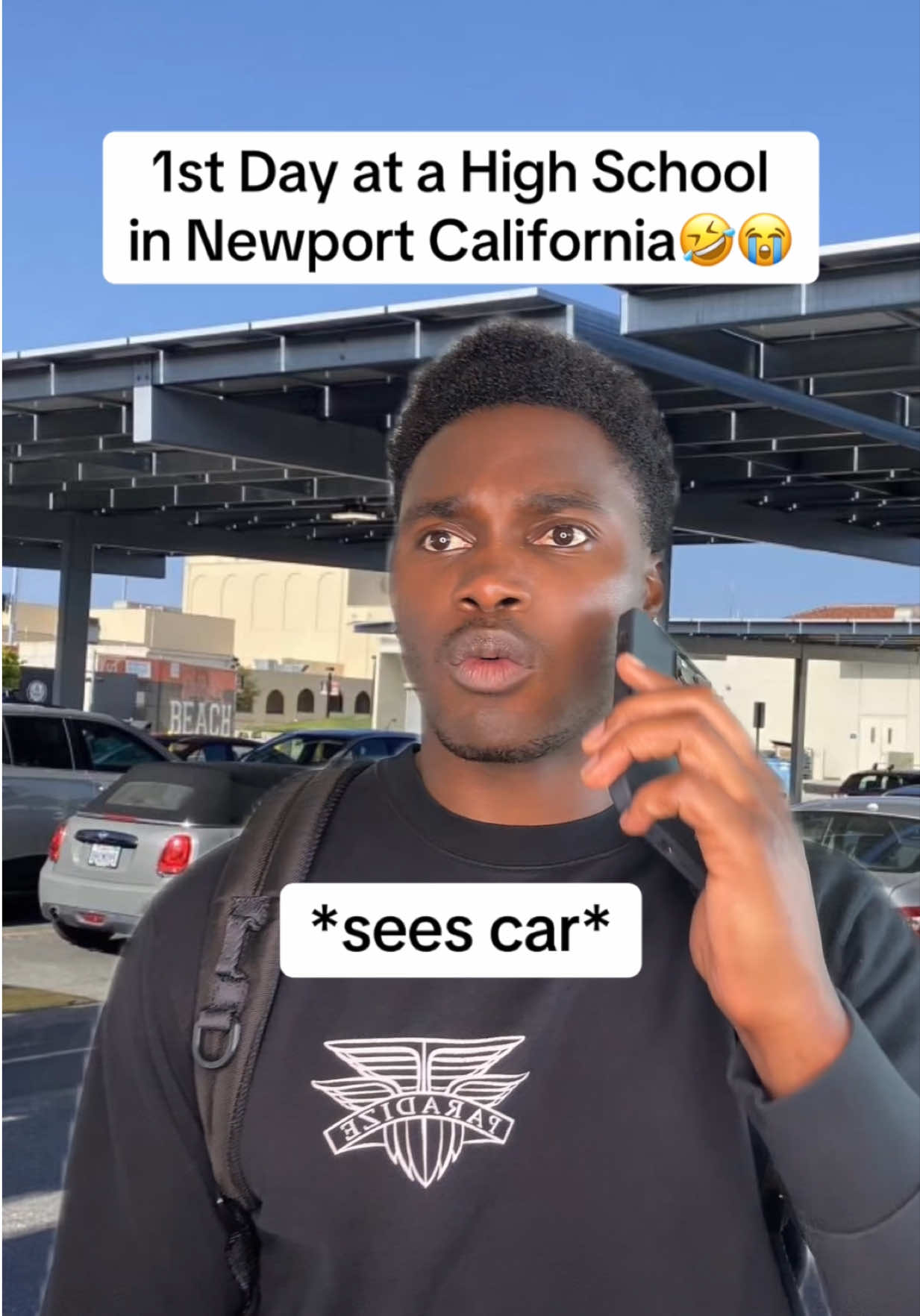 1st Day at a High School in Newport, California🤣😭 #firstcar #newportbeach #thaddboii #highschool #richkid #lamborghini 