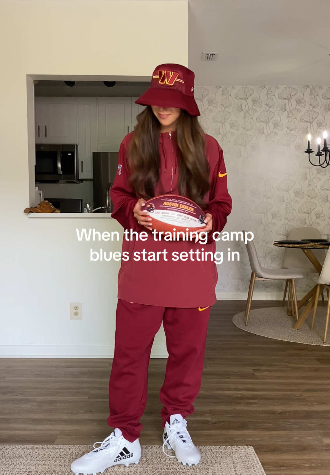 Had to do this one😅Can I have my husband back now @Washington Commanders ???😂 Inspired by @Em 🤍 #trainingcamp #camp #nfl #wag #footballwife #nflwife 