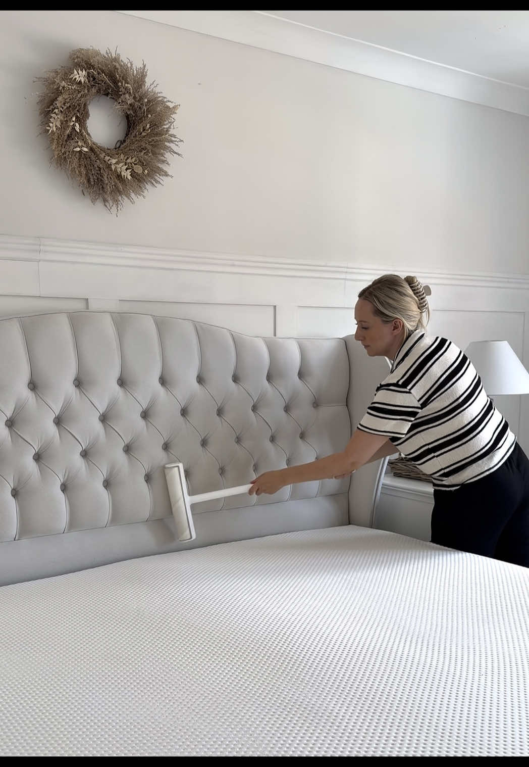 Obsessed with having a fresh bed!✨  1. Deodorise your mattress by sprinkling over bicarbonate of soda and a few drops of lavender essential oil (this is optional). Leave for 30 minutes and then vacuum up. Disclaimer* make sure your vacuum is a HEPA filtered vacuum as otherwise the bicarbonate of soda may damage your vacuum if it’s not made to pick up smaller particles. The vacuum I used is linked on my Amazon storefront. 2. Remove any dust your headboard 3. Steam your headboard to disinfect and freshen. I added ironing water to mine to give it a little fragrance but this is optional.  . #CleanTok #cleaningtips #cleantok101 #cleantokuk #cleaningaccount #cleaningmotivation #instaclean 