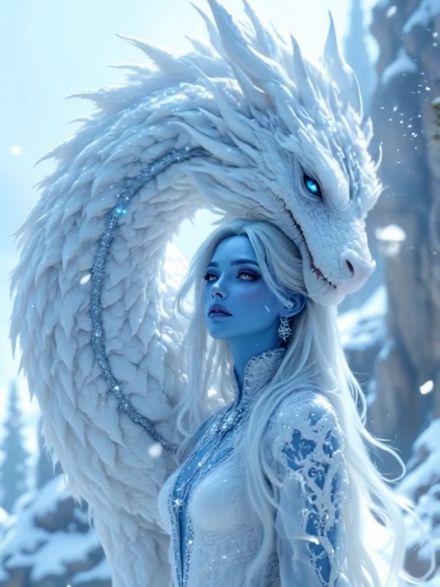 🇬🇧 They saw a storm. She saw a path. With icy lashes and lips like moonlight, she walked beside the snow dragon. No footprints. No fear. Only magic, and the silent promise of survival. 🇲🇽 Ellos vieron una tormenta. Ella vio un camino. Con pestañas heladas y labios como la luna, caminaba junto al dragón de nieve. Sin huellas. Sin miedo. Solo magia, y la promesa silenciosa de sobrevivir. #naelialabs #snowdragon #fantasybeauty #frozenmagic #etherealgirl #aiartreel #mysticalblizzard #puffettefusion #draconiclegends #fantasycinema #dreamcoremyth #nieveeterna #glacialaesthetic #misteriocore #femalepower #mythiccompanions 
