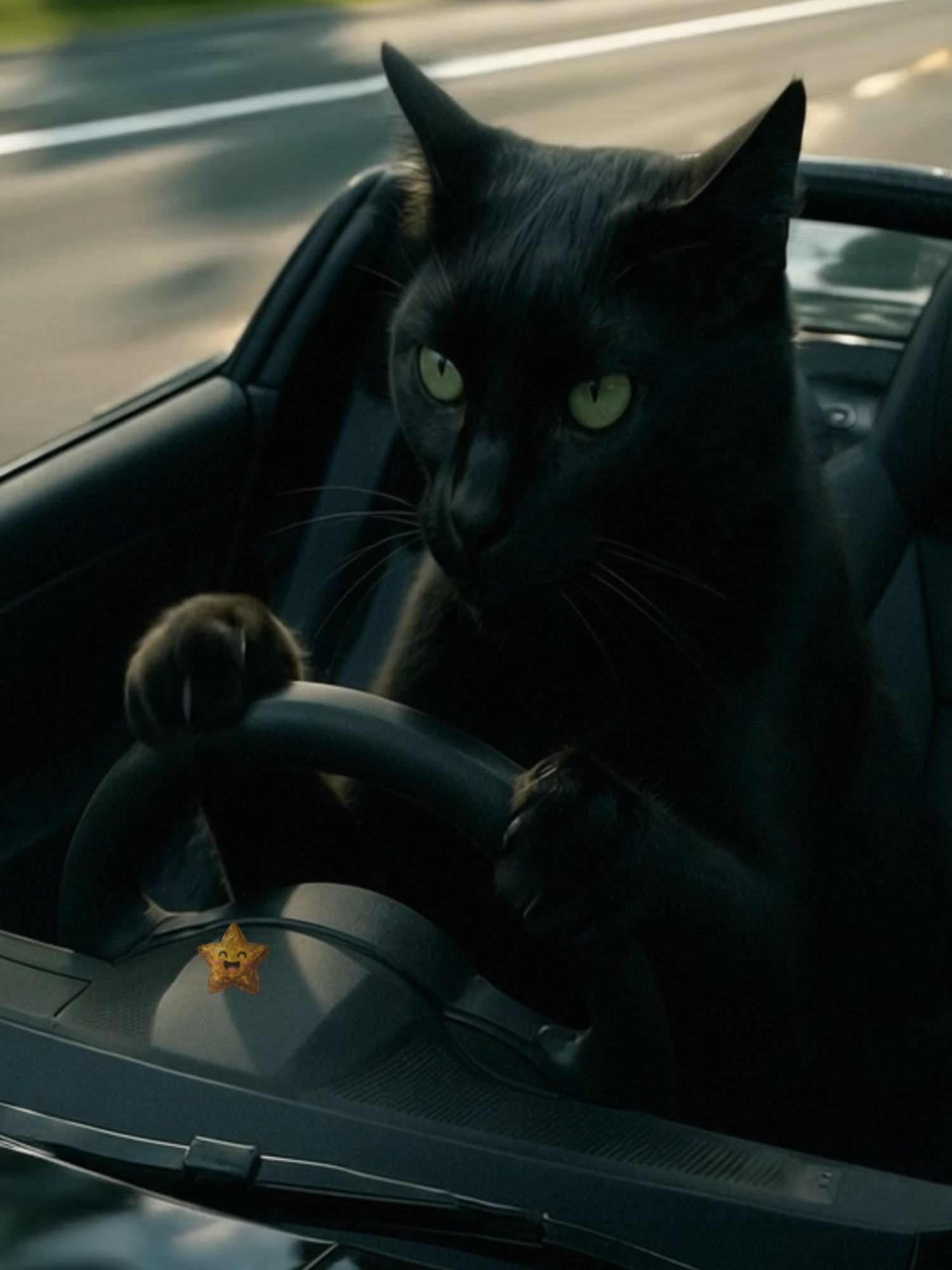 Black cat mode: 200% rage, speedometer just says “NOPE.” 🐈‍⬛🔥 #FastAndFurryous #MadCatEnergy #ClawControl #ChaosOnWheels