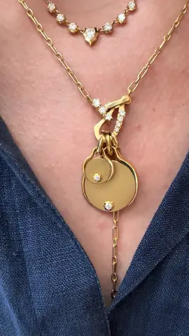 Meet your next favorite charm- a JT take on a classic round charm. Thoughtfully designed for personalization, the Diana Charm is one you’ll definitely keep reaching for. #finejewelry #diamondjewelry #diamond #diamondnecklace #jewelrystack #madeinnyc #diamonds #JadeTrau #JewelryTok #charms #charmnecklace #luckycharm 